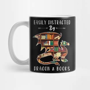 Easily Distracted By Dragon And Books - dragon and book lover Mug